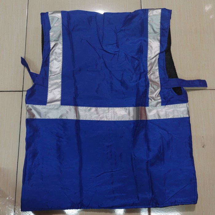 Rompi Safety Proyek Busa Parasut /Dacron Biru 2 kantong