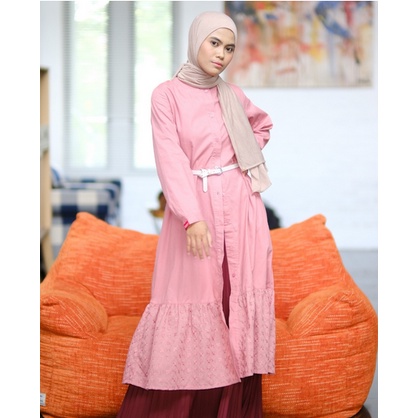 DAUKY M Dress Textured Pink Size XXL - Baju Atasan Long Tunik Midi Dress Bahan Katun