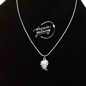 KALUNG TITANIUM LIONTIN DAUN PALM PERMATA SILVER / KALUNG ANTI KARAT TIDAK LUNTUR TAHAN AIR / KALUNG WANITA PRIA ANAK / DUNIAGELANG.ID