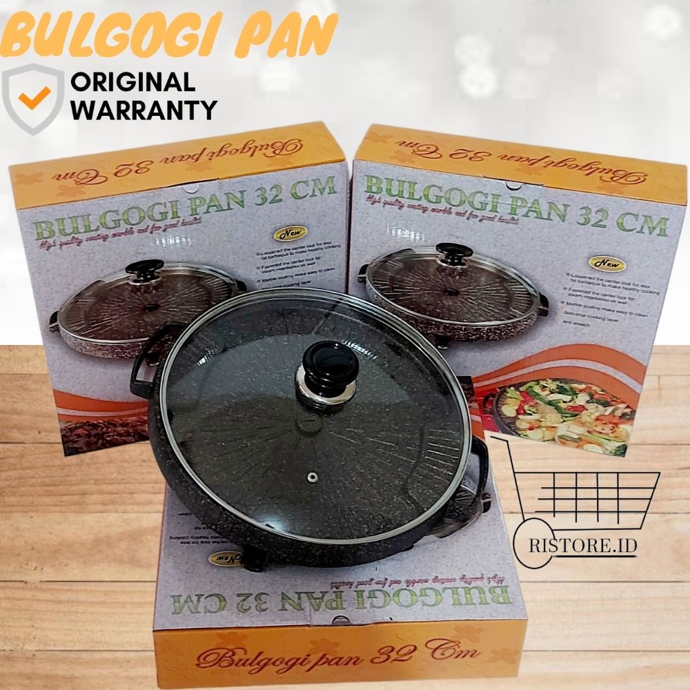 Bulgogi Pan ALL NEW 32cm Grill Marble Panggangan BBQ + Tutup Kaca / Bulgogi Pan 32cm