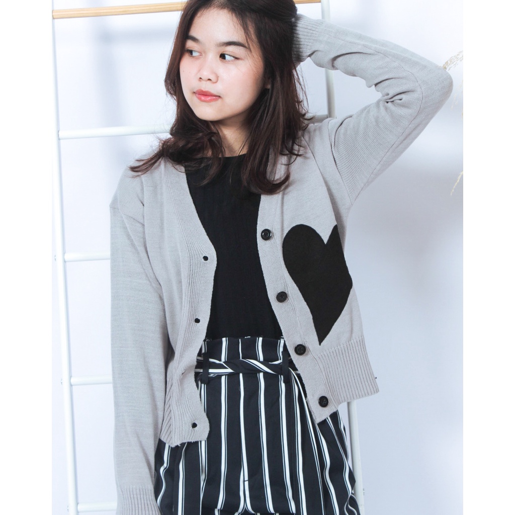 ZAHRA - Pakaian Wanita Cardigan Rajut Halus BLACK HEART Cardy