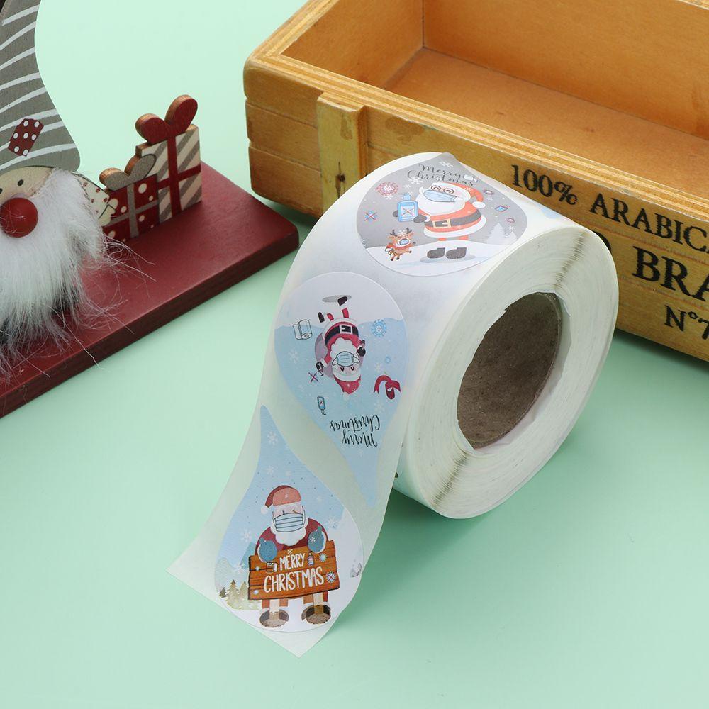 Solighter 500Pcs/roll Stiker Natal Perlengkapan Pesta Dekorasi Pernikahan Amplop Kemasan Segel Stiker