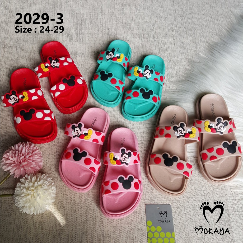 Sandal Slop Anak Cewek Ban 2 Mickey Mouse Polkadot Lucu Cantik Import Mokaya / size 24-29 (2029-3)