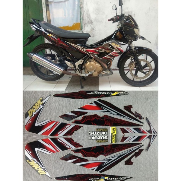 STIKER STRIPING SATRIA FU 2011 MERAH HITAM