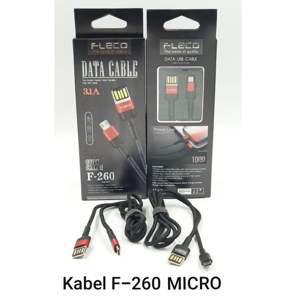 KABEL DATA MICRO-USB / IPHONE / TYPE-C FLECO F-260 Kabel Data FLECO F-260 3.1A Quick Charger