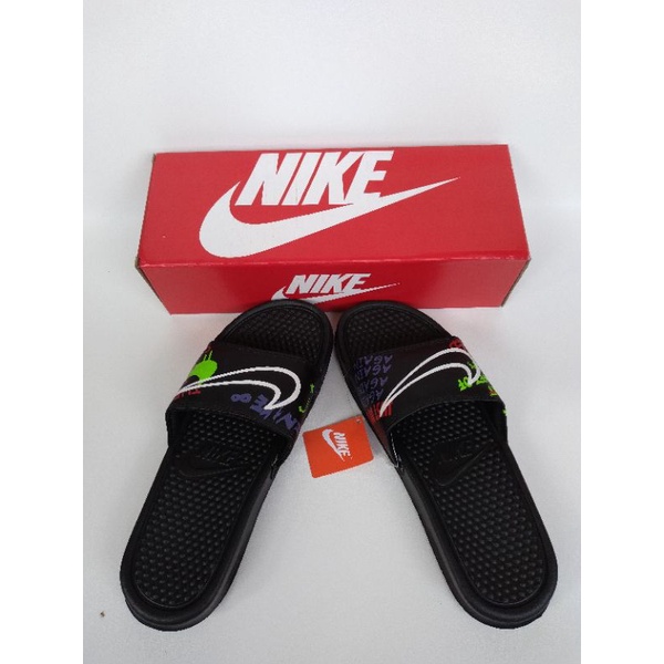 Nike Benassi Slides Swoosh Planet Of Hoops Black BNIB