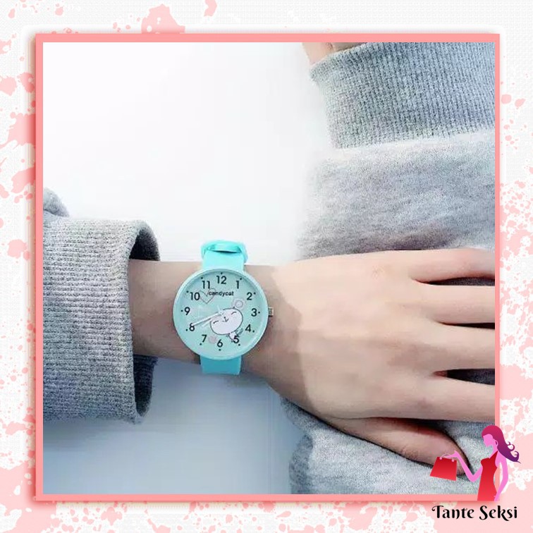 Jam Tangan Motif Rabbit Lucu Jam Tangan Harajuku CandyCat Warna Permen Simple untuk Pelajar