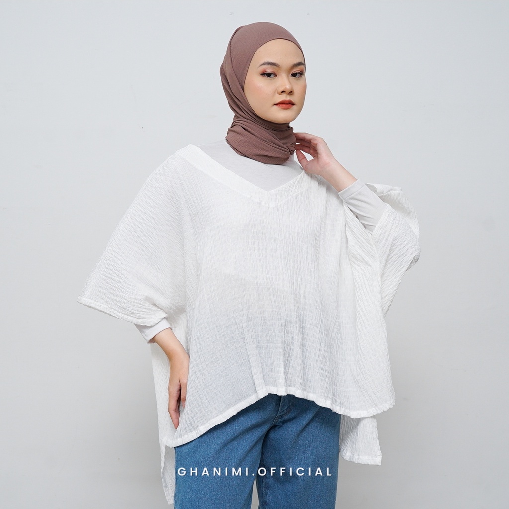 Ghanimi - Yura Blouse / Blus Crinkle Polos Oversized / Outer blus kondangan kekinian / blus lengan pendek oversized kerja / atasan blus kerja