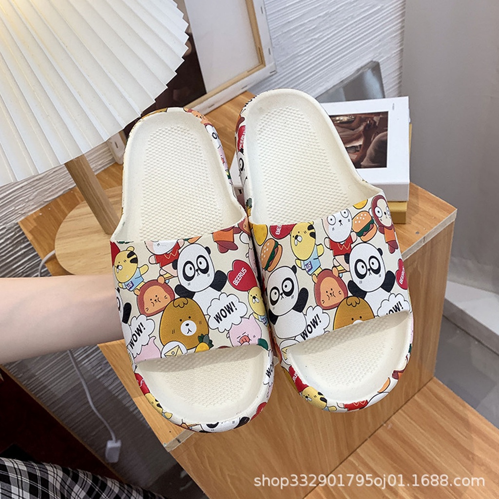 ☀ACCBAYI☀ SF02 Sandal Slop Motif Panda / Sandal Slop Motif lOVE /  Sandal Fashion Wanita / Sandal Lucu & Imut / Slip Sandal Cewek Sandal Import-PANDA PUTIH