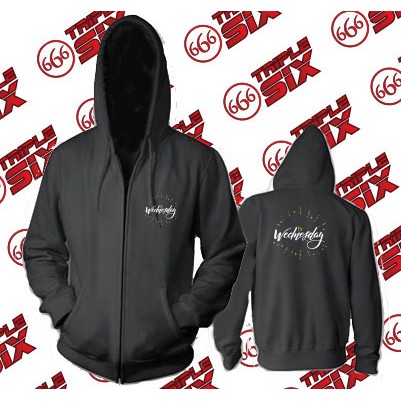 Jaket Hoodie Zipper Sleting Wednesday Logo