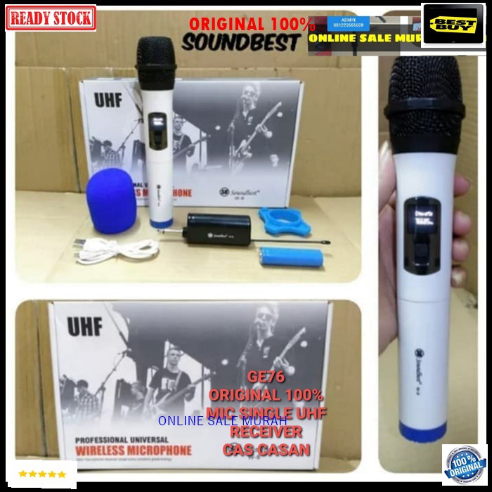 G76 original 100% soundbest Mic microphone mik Wireless wireles UHF Single receiver cas casan mini profesional pro karaoke mikrophone audio sound system vokal vocal panggung dj studio asli  UHF  BONUS BUSA MIC BONUS KARET ANTI JATUH  Receiver minisistem C