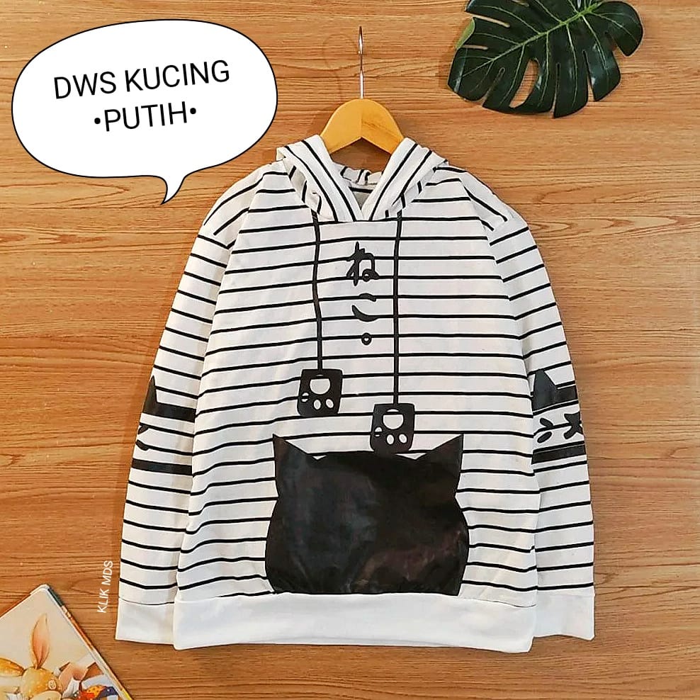 Sweater Hoodie  Anak Perempuan - Baju Atasan Abg Remaja Cewek - Kucing Salur 103