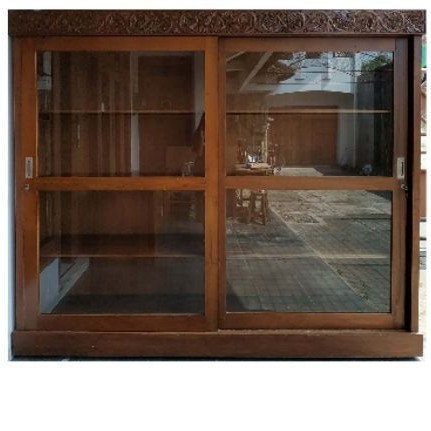 lemari ukir kayu jati (sliding door - 2 pintu)