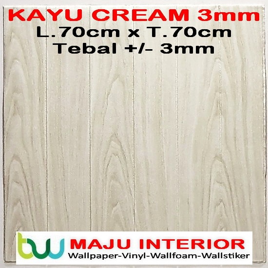 Wallpaper 3D Bata 70x77 cm Walpaper Dinding 3D Brick Foam Motif Anak Doraemon Hello Kitty Stiker-Kayu Cream 3mm