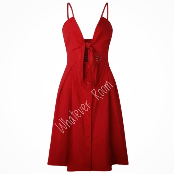 Murah bellini sexy summer dress red cut out bow