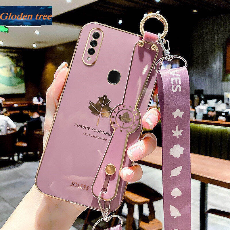 Case Motif Daun Maple Dengan lanyard Untuk OPPO A31 2020