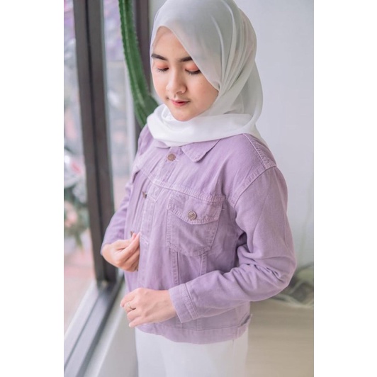 Jaket jeans wanita terbaru | Jaket crop lilac