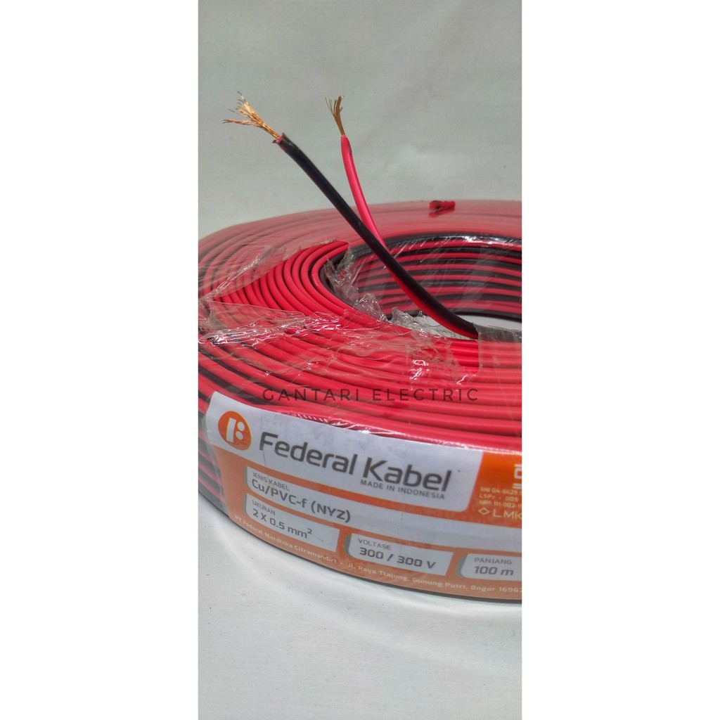 Kabel NYZ 2x0.5 Merah Hitam Kabel Listrik Audio Merek Federal Serabut Harga Meteran