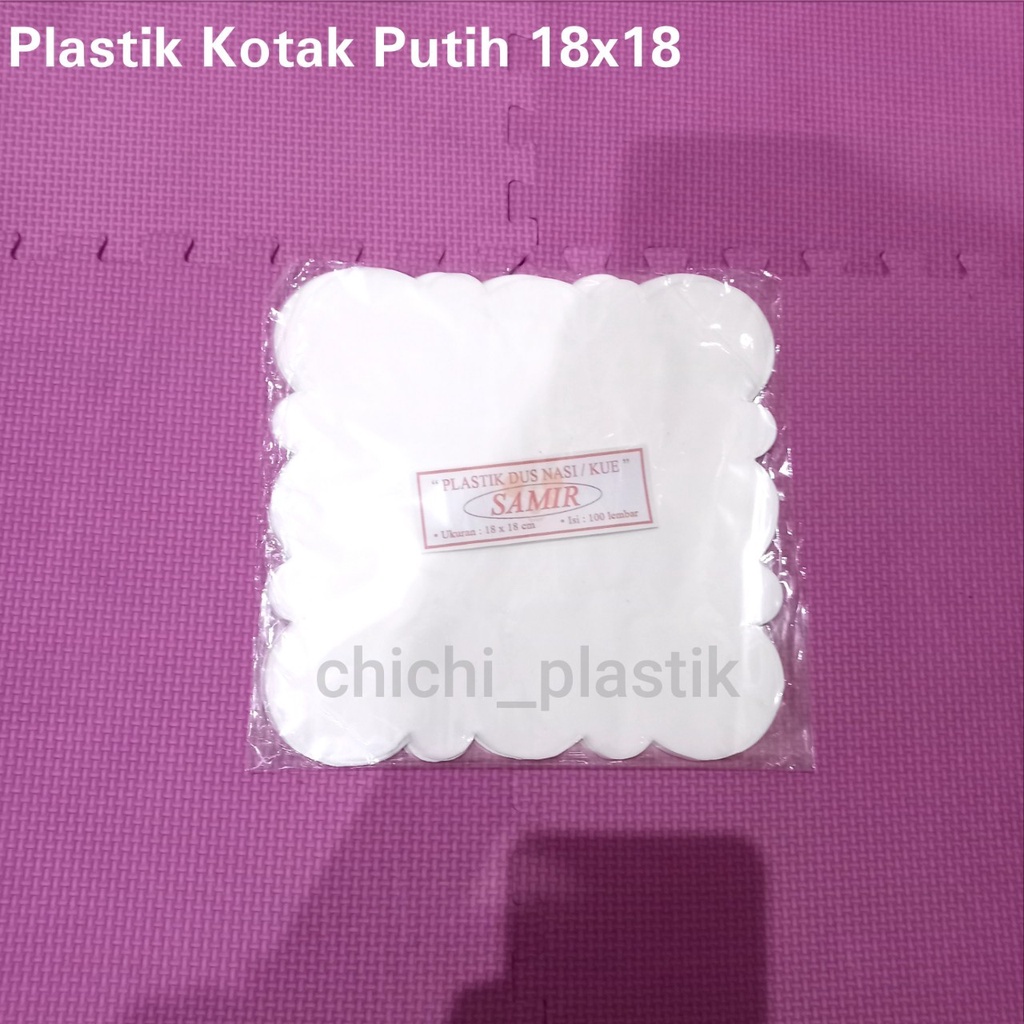 Plastik kotak putih 18x18 /Kertas nasi bunga kecil / kertas putih bulat / samir putih  / kertas minyak / kertas pembungkus