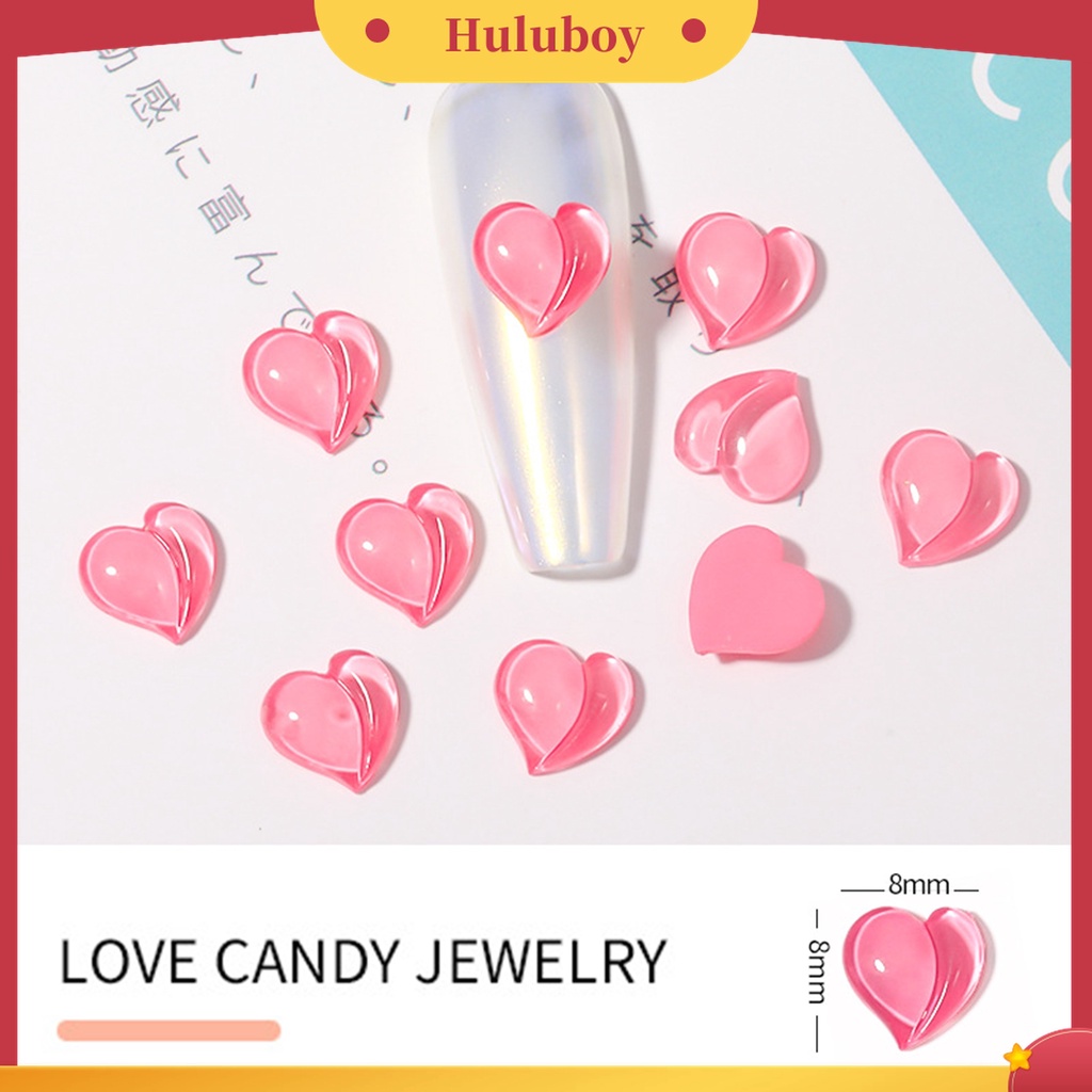 Huluboy Huluboy♡ 10 Pcs Perhiasan Kuku Bentuk Permen Hati Bahan Resin Untuk Anak Perempuan