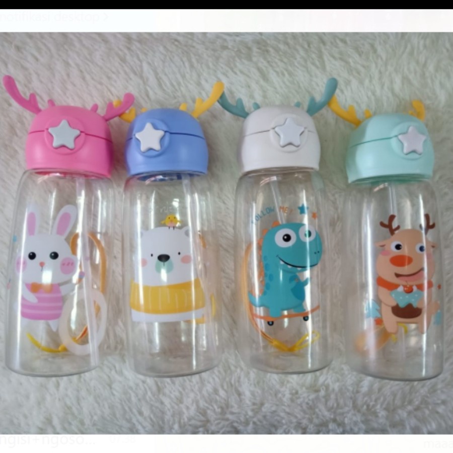 Botol Tanduk Rusa Anak Bpa Free Bottle Minum Bekal Travel Sedotan Tali