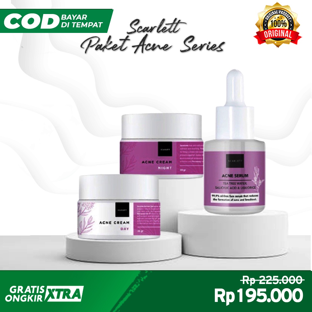 Paket Scarlett Whitening Acne Serum - Day & Night Cream 3in1 Original BPOM