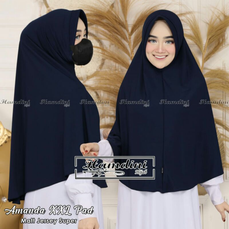 Jilbab Bergo Instan Amanda Pad XXL Jersey Original Hamdini Hijab-Navy