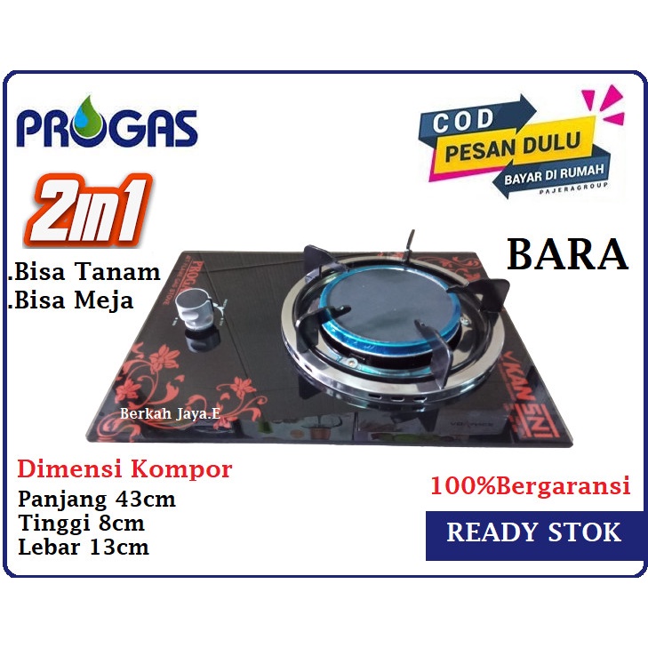 Kompor Progas 1 Tungku BARA Kompor Kaca 2in1 Free Selang Gas Paket SNI API-BIRU