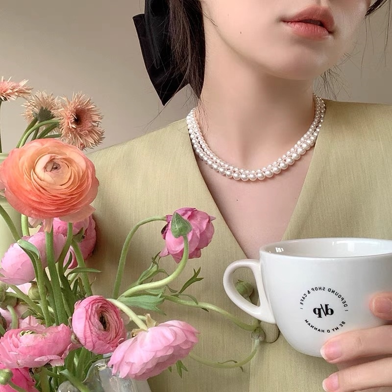 Kalung Choker Rantai Desain Hati Butterfly Aksen Mutiara Untuk Wanita