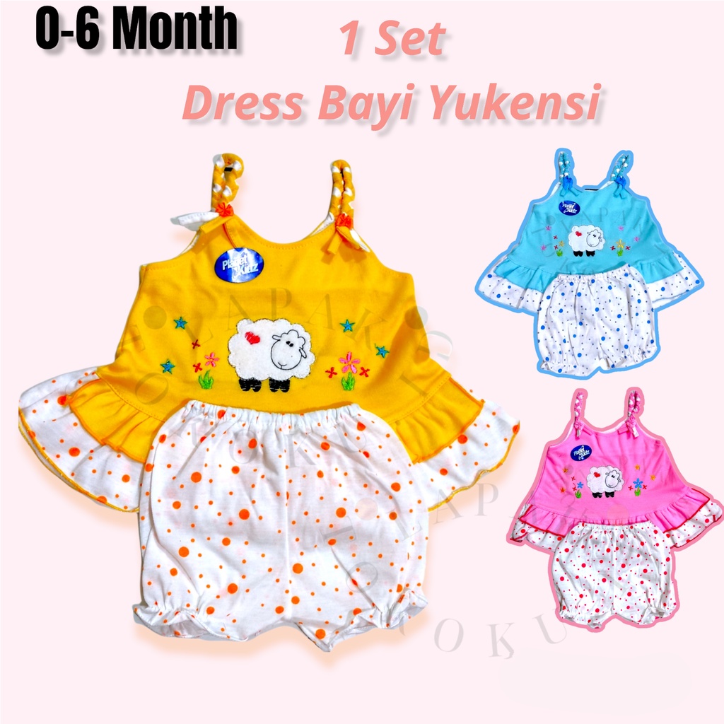 Setelan Baju Bayi Perempuan Yukensi + Celana Bayi (0-6 bulan) NEWBORN Dress Bayi Kutung One Set Dress Bayi 1 Set Baju Bayi Satu Set Dress Bayi