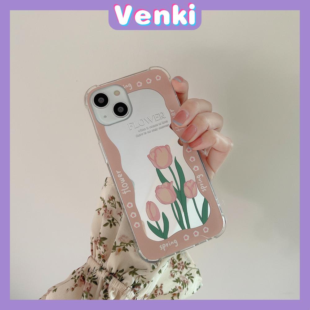 iPhone Case Acrylic HD Makeup Mirror Airbag Shockproof Protection Camera Green Pink Flowers Compatible For iPhone 11 iPhone 13 Pro Max iPhone 12 Pro Max iPhone 7 Plus iPhone xr