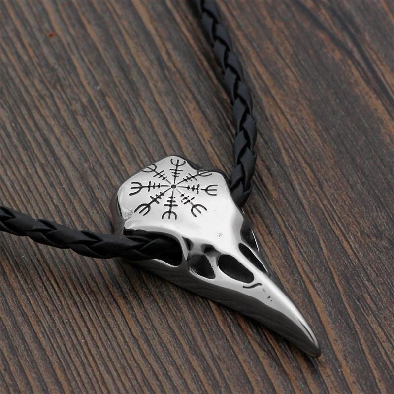 Seusuk  Crow Skull Pendant Odin Rune Amulet Men's Necklace Viking Jewelry