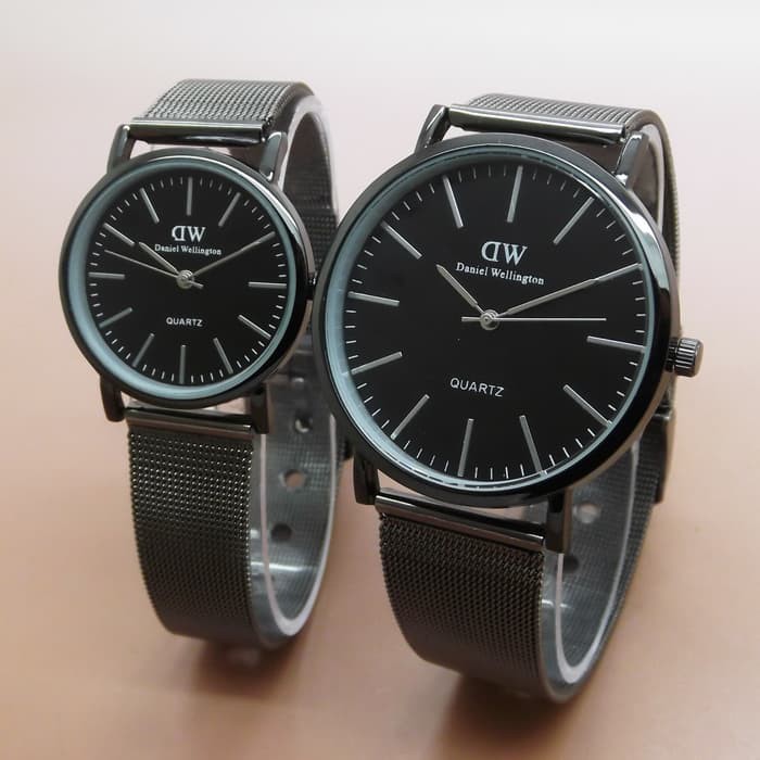 Jam Tangan Couple DW Rantai Tali Pasir Full Black