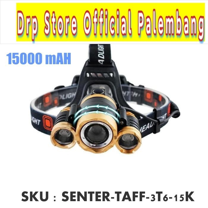 Senter Headlamp Cree XM-L 3T6 10000 Lumens 15000 mAH