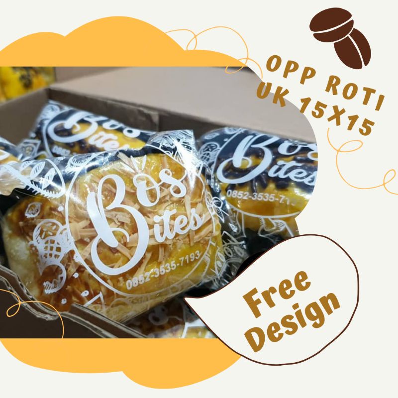 Sablon Plastik OPP Roti 15x15 Free Desain, Sablon Kemasan Roti