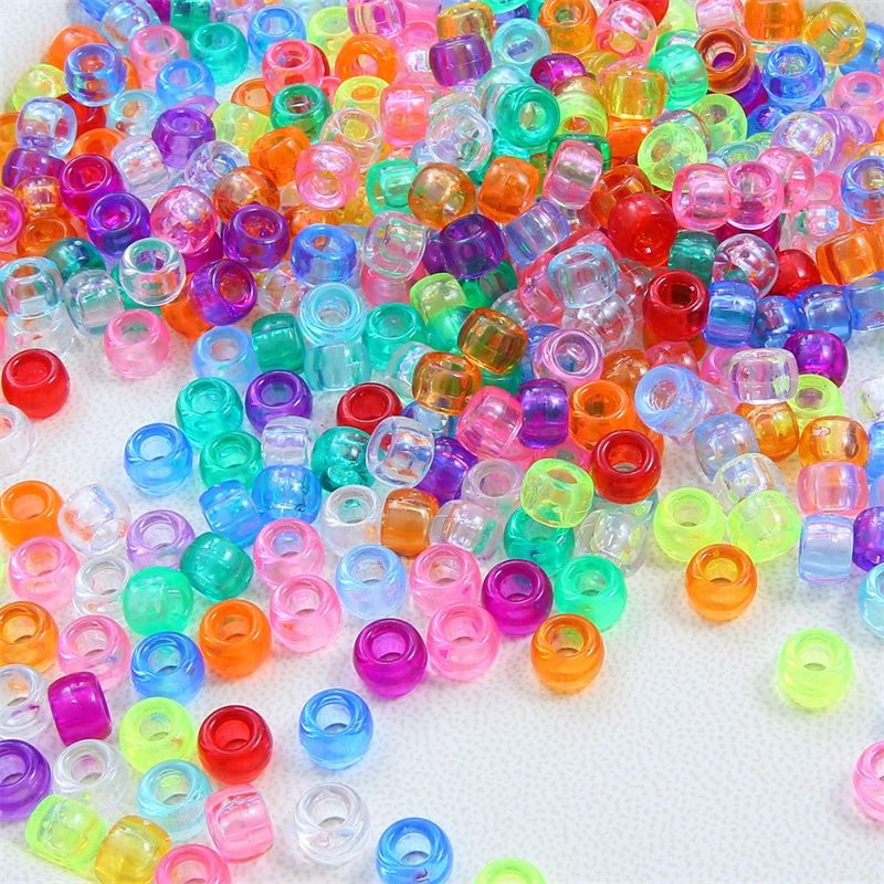 100Pcs 9mmx6mm  Round Big Hole Transparent Plastic Beads Spacer Loose Beads for Jewelry Making DIY Handmade Bracelet Accessories