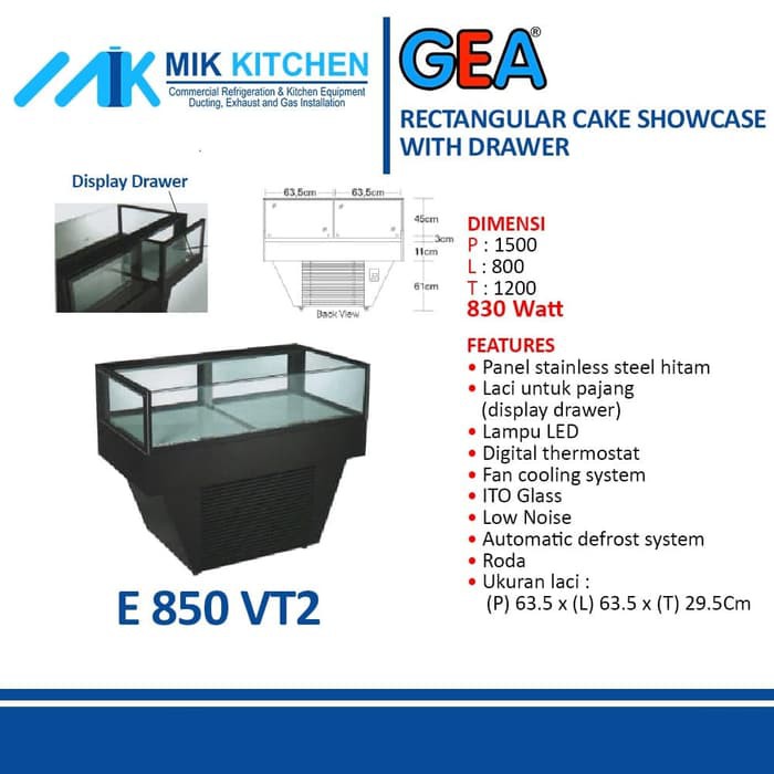 Rectangular Cake Showcase With Drawer GEA E-850VT2 / Showcase Makanan