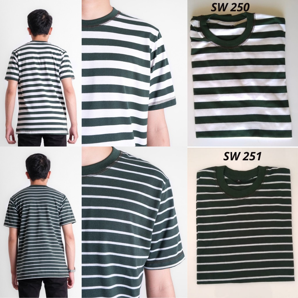 Kaos Salur Pria Dewasa Lengan Pendek Baju Blaster Distro Oblong Stripe Motif Garis-garis Tanpa Kerah