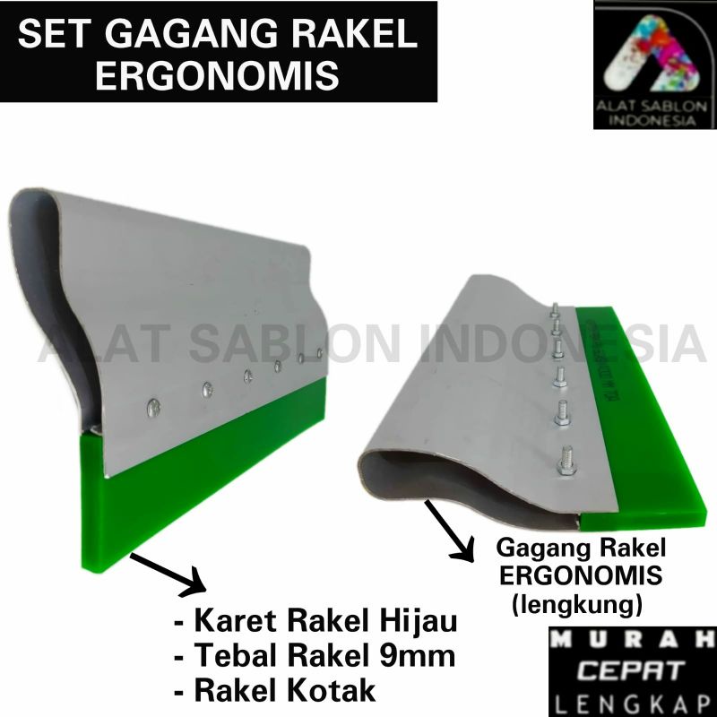 SET GAGANG RAKEL ALUMUNIUM MODEL ERGONOMIS 33CM+ RAKEL HIJAU KOTAK