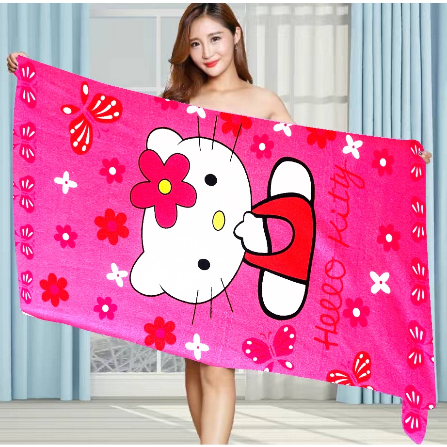 Handuk Karakter 100% Microfiber Ukuran 70x140 Import Motif Hellokitty