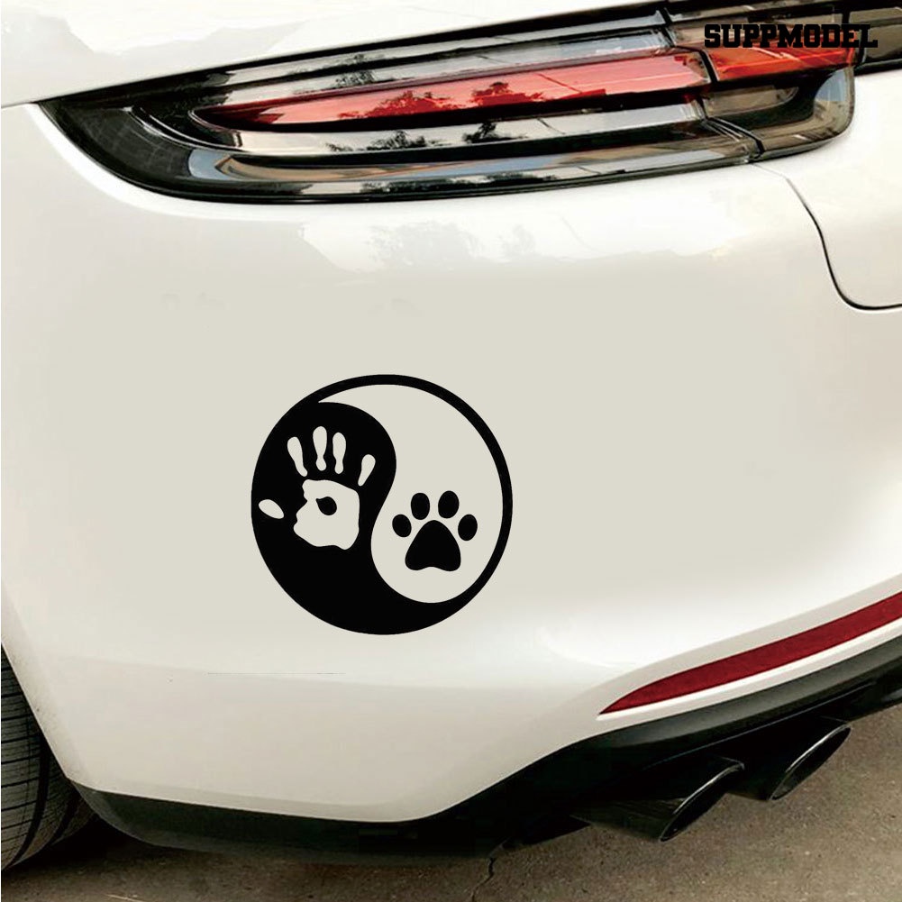 Sticker Decal Reflektor Dekorasi Jendela Mobil Gambar Telapak Kaki Anjing Yin Yang