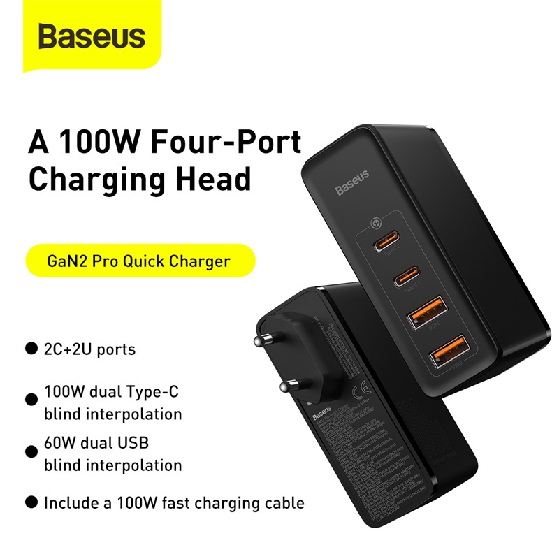 Baseus Gan 2 Pro Quick Charger 100W Type C USB 4 Output