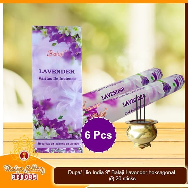 Dupa/Hio India 9&quot; Balaji Lavender heksagonal @ 20 sticks (6 pcs/box)