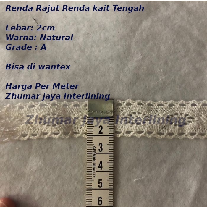 Renda Rajut Renda kait Renda Tengah Lebar 2 Cm meteran