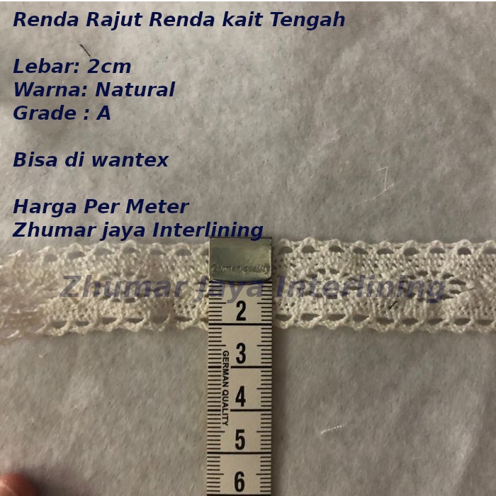 Renda Rajut Renda kait Renda Tengah Lebar 2 Cm meteran