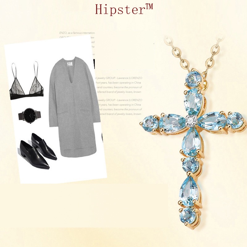 New Elegant Inlaid with Diamond Colored Gemstone Cross Pendant