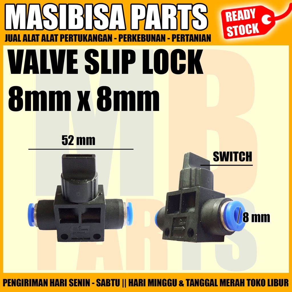 SLIP LOCK FITTING / KERAN PNEUMATIC / VALVE ON / OFF 8mm - 8mm