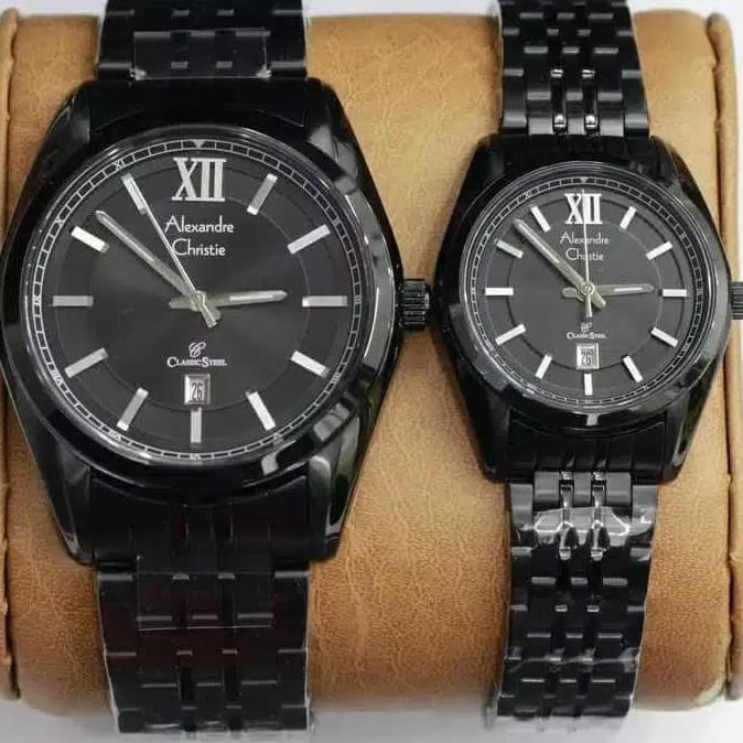 Jam Tangan Couple Alexandre Christie Ac 8501 Ac8501 Black Bunga.Shopping.Mall