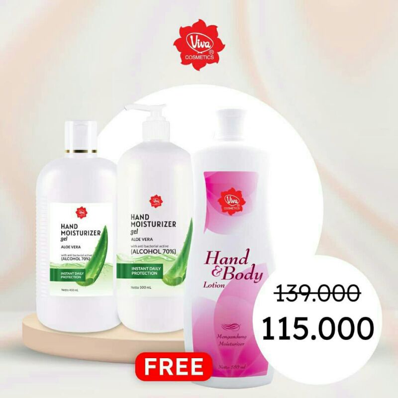 Paket 1 Hand Sanitizer Moisturizer Gel 400 ML 1 Hand Sanitizer Moisturizer Gel 500 ML Viva