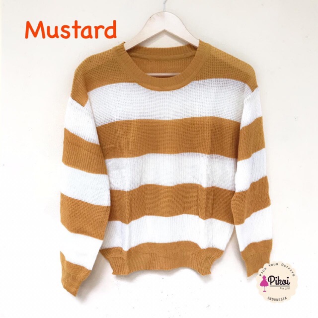 Sweater rajut korea / switer rajut wanita / sweater knit halus garis garis murah kekinian / 1619